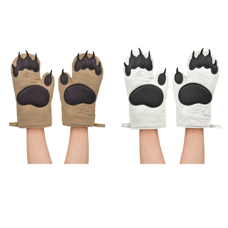 

T5EF Bear Paw Heat Resistant Silicone Thickened Oven Mitts Non-Slip Oven Mitts Saving Space for Kitchen Baking Gift Househol