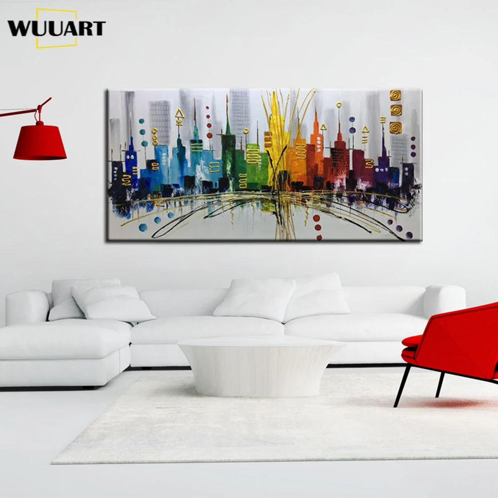

Handmade canvas painting Cityscape Abstract oil Painting Modern Buliding Wall Art Canvas Painting deco living room home unframed