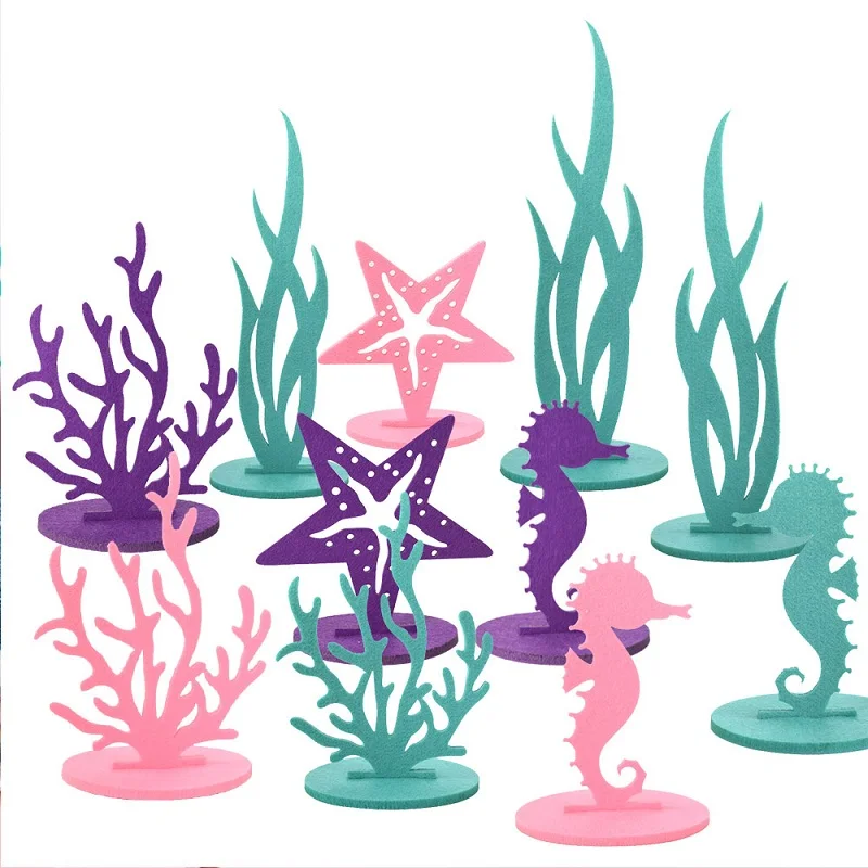 2pcs/set Mermaid Theme DIY Seagrass Seahorse Felt Table Ornaments Hawaiian Birthday Party Baby Shower Decor Supplies