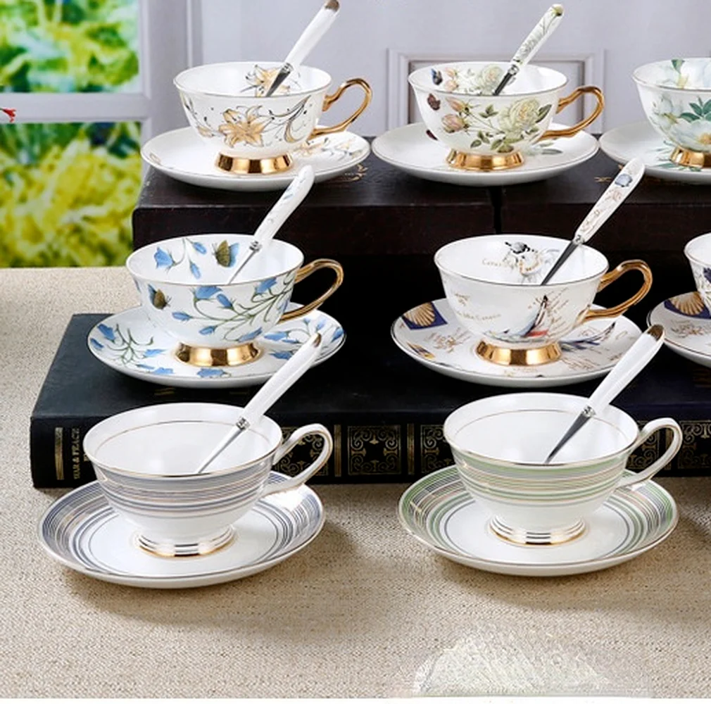 

European personality style bone china coffee cup and saucer set simple and creative home afternoon tea set black tea cup