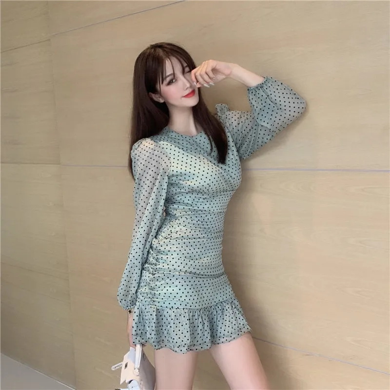 Облегающее платье в горошек для вечеринки милые стильные осенние мини-платья с