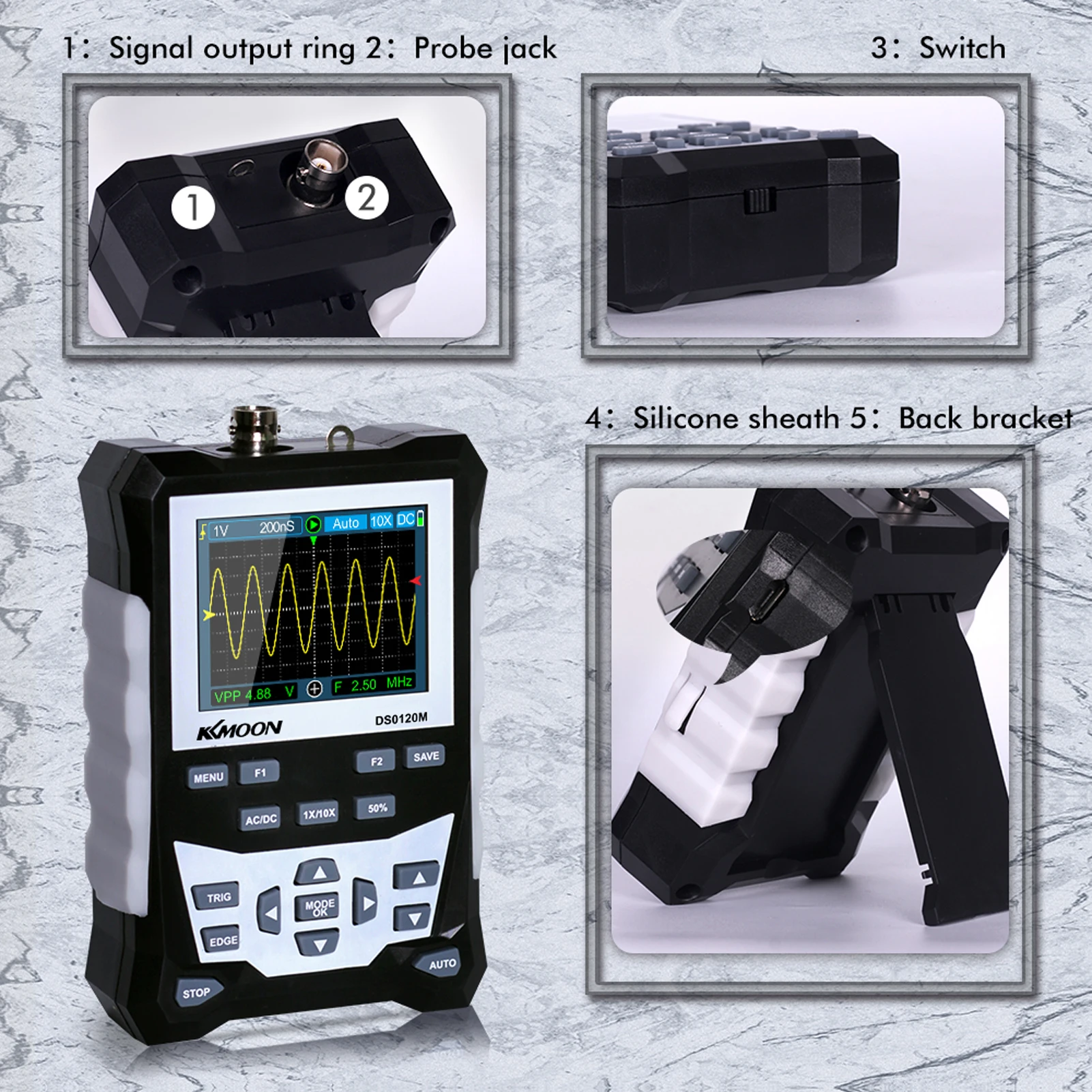KKmoon DS0120M Digital Oscilloscope 320x240 High Definition 2.4 Inch TFT Color Screen 120MHz Bandwidth 500MSa/s | Инструменты