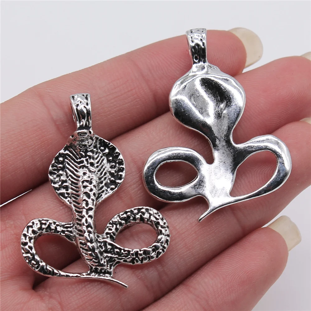 

Cobra Snake Charms Pendant DIY Jewelry Findings Antique Silver Color 32x43mm