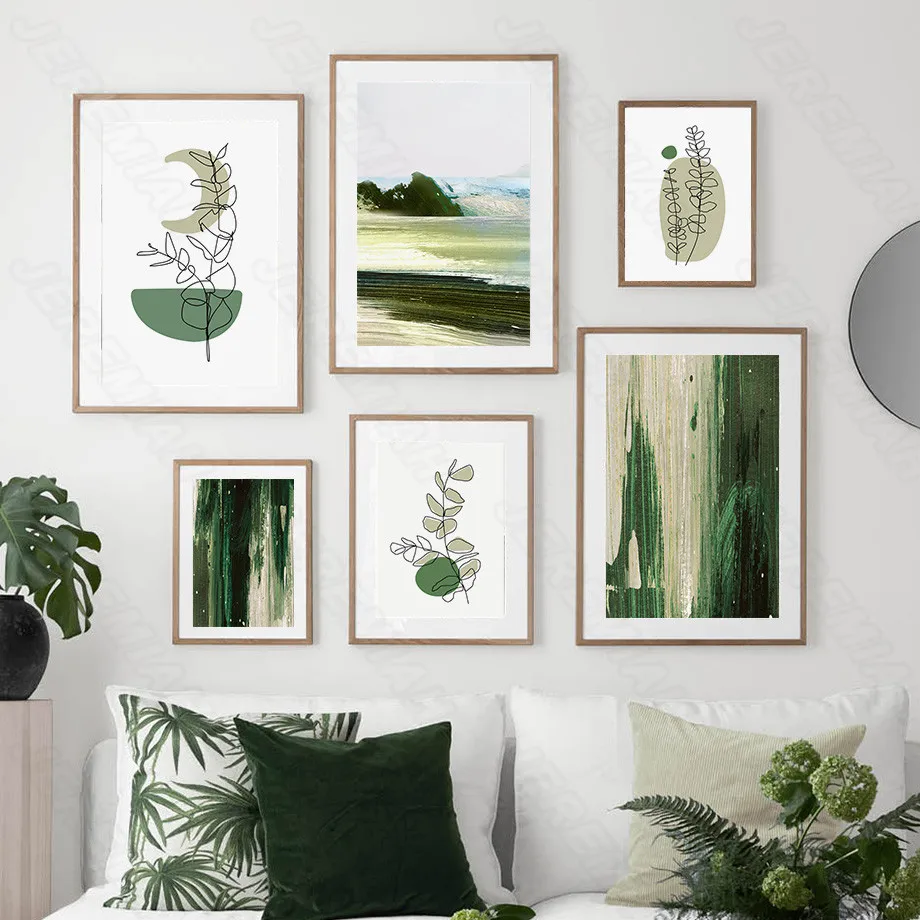 

Green Leaf Road Combination Landscape Poster Nordic Style Wall Art Canvas Print Painting Modern Living Room Decoration