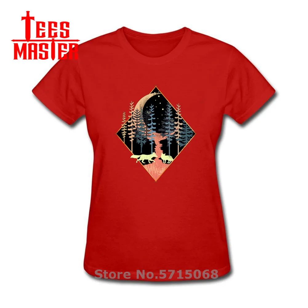 Женская хлопковая Футболка с изображением ночных деревьев лесных гор лунных Лис