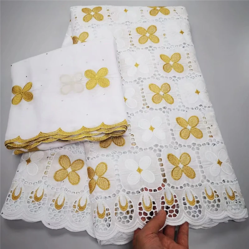 

Scarf African Cotton Lace Fabric High Quality Dress 5+2 Yards Nigerian Voile Lace Fabric With Headcloth For Sewing Dress