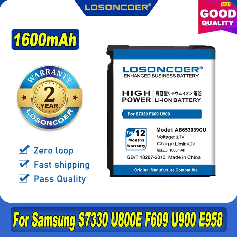 100% Оригинальный аккумулятор LOSONCOER AB653039CU 1600 мАч для Samsung S7330 F609 E958 U900