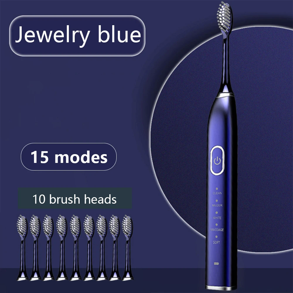 

Newst Ultrasonic Electric Toothbrush Adult Timed Brush 5 Mode USB Charger Rechargeable Toothbrush Replacement Head Set