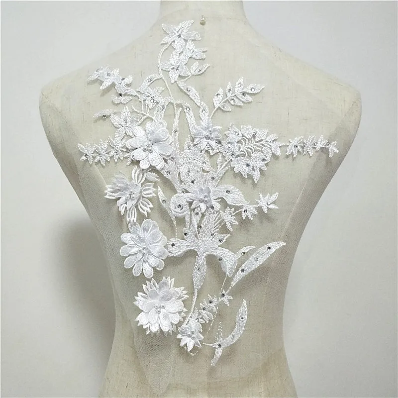 Черная кружевная аппликация с 3D бусинами темно-синяя вышитая свадебная для