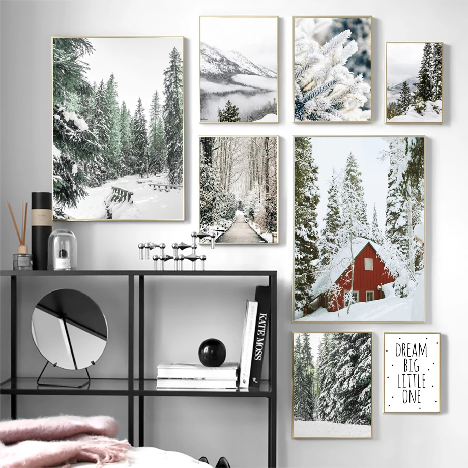

Snow Mountain Forest House Bridge Wall Art Canvas Painting Nordic Posters And Prints Wall Pictures For Living Room Home Decor