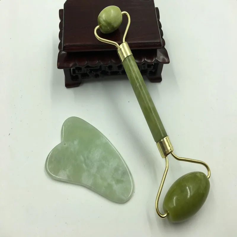2Pcs Facial Massage Jade Roller Face Neck Natural Stone Health Care Body Gua Sha Board Beauty Tool Set | Красота и здоровье