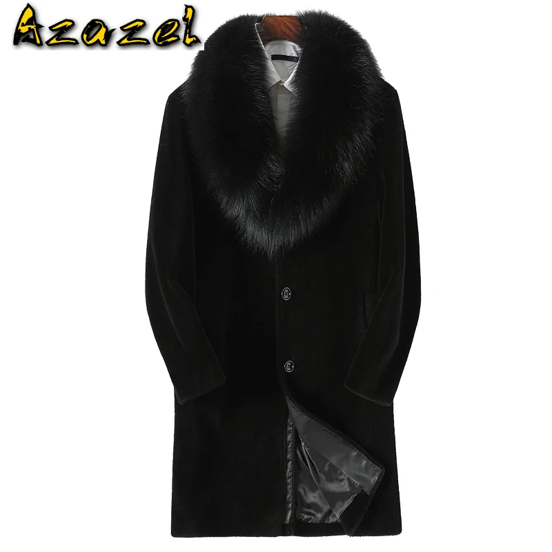 

Azazel Real Fur Coat Men Winter Jacket 100% Wool Coat Real Fox Fur Collar Genuine Leather Parka Hombre KFS18M208 KJ810