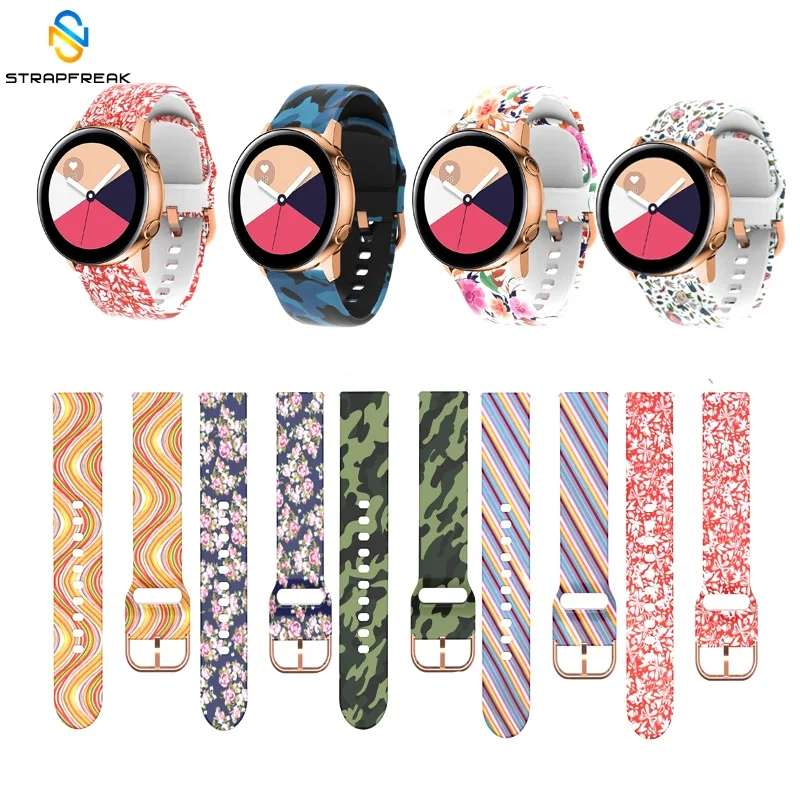 Ремешок силиконовый для Samsung Galaxy Watch Active 42 мм Gear Sport S2 Garmin Amazfit браслет с принтом