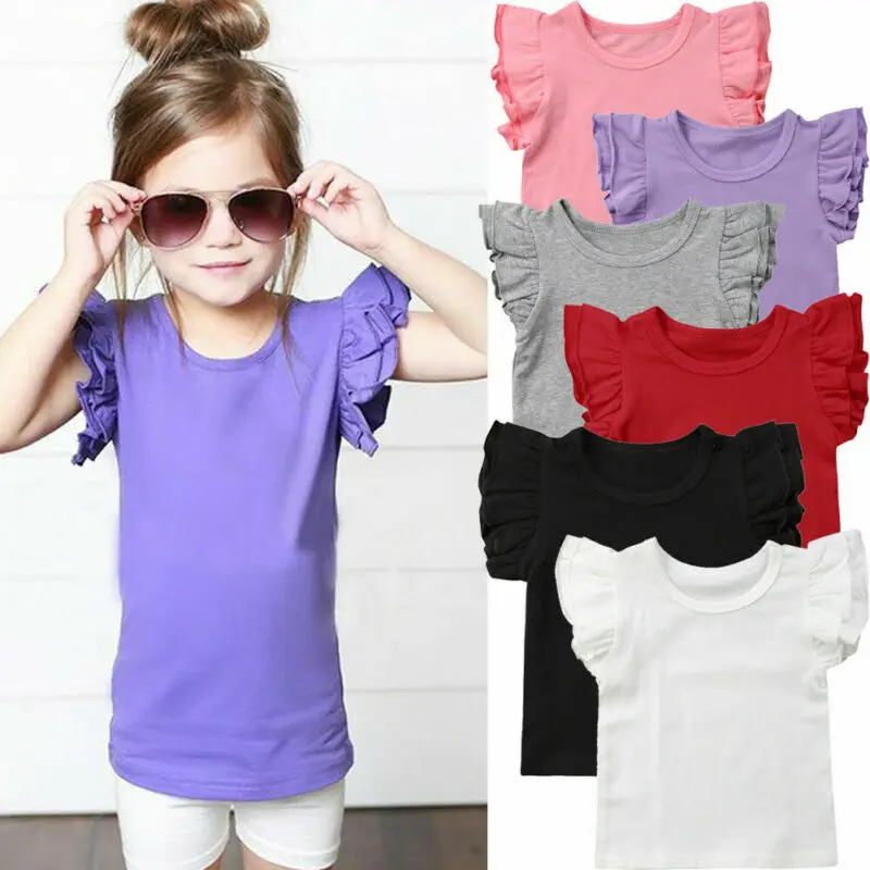 

0-6Y Summer Toddler Baby Kid Child Girls T shirt Cute Ruffles Sleeveless Tee Children Girls Tops Solid Color Black White