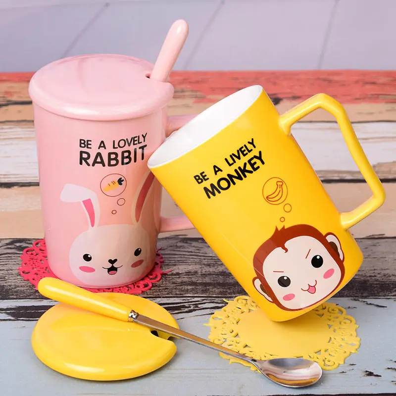 Кружка Керамическая Женская Студенческая милая мультяшная чашка с крышкой и