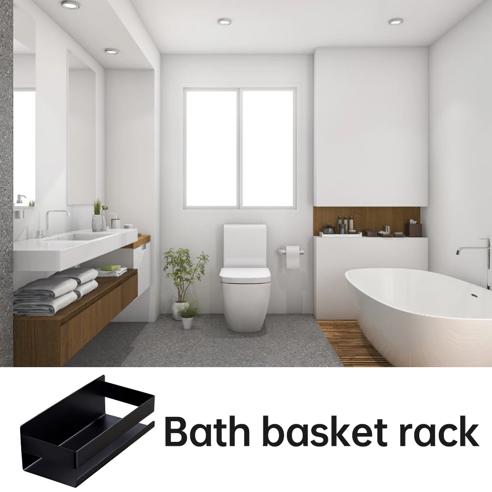 

Bathroom Shelf Rack Kitchen Wall Shelves Adhesive Stainless Steel Shower Caddy No Drilling Storage Bathroom Rack Black New