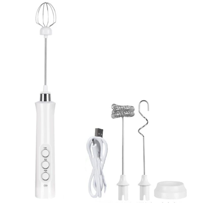 

3 in 1 Rechargeable Milk Frother Handheld with Charging Stand, Electric Milk Foam Mixer Maker Blender
