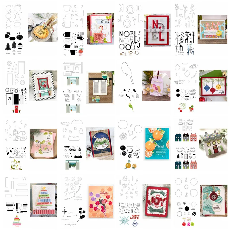 

Folky Holiday Stamp Set And Coordinating Die Holiday House Festive Mugs Clear Stamps for DIY Scrapbooking Cards Crafts Making