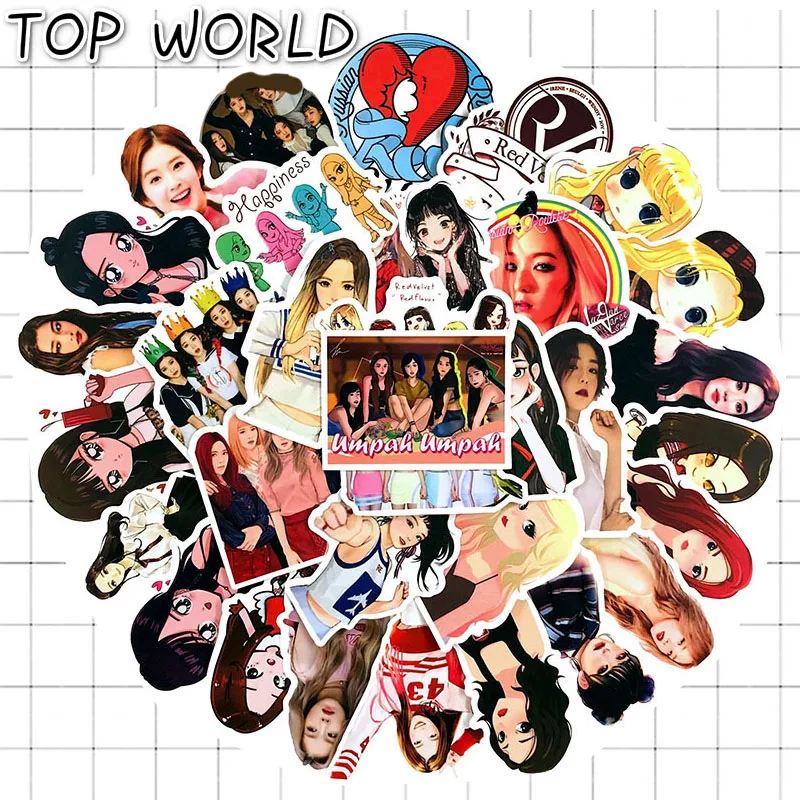 10/50pcs/set Red Velvet Korean Beautiful Girl Cartoon Stickers For Luggage Motorcycle Skateboard Refrigerator children