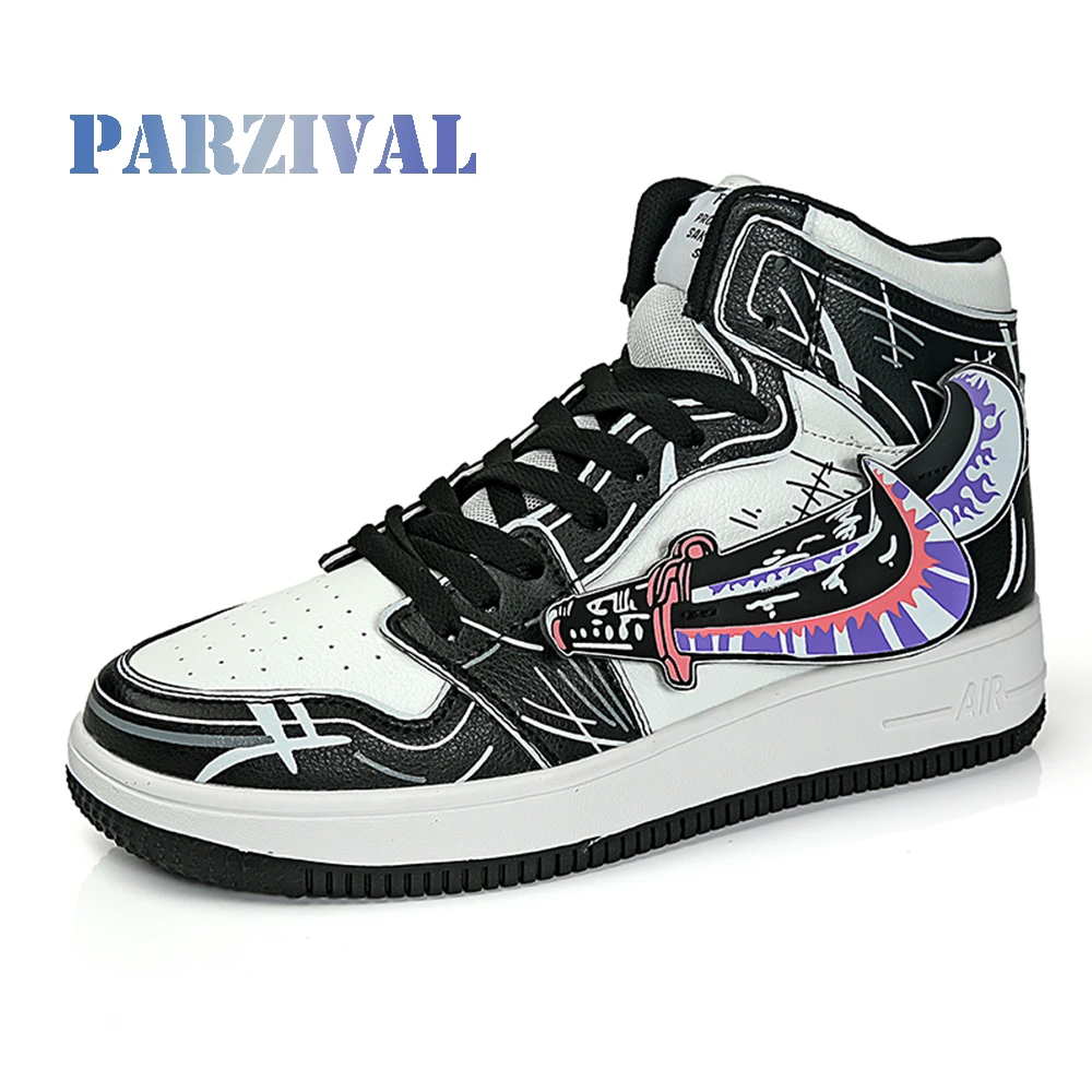 PARZIVAL High Quality Men Vulcanized shoes New High Top Casual shoes Men Autumn Leather Sneakers Anime Shoes Plus Size Male Flat