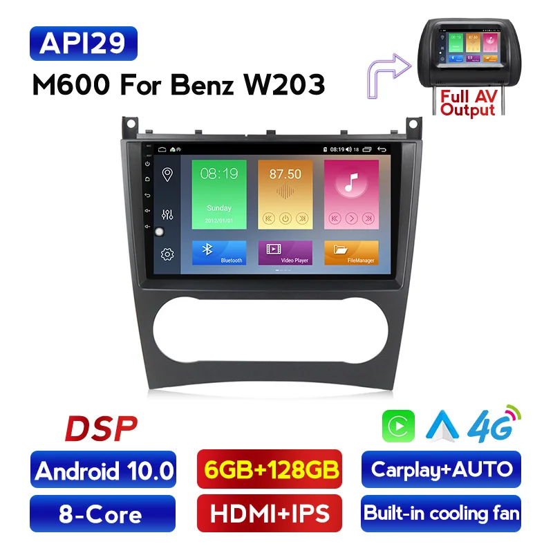 Автомагнитола 2 DIN Android 10 0 6 ГБ 12 Гб GPS для Mercedes/Benz W203 W209 W219 W169 A160 C180 C200 C230 C240 CLK200 CLK22