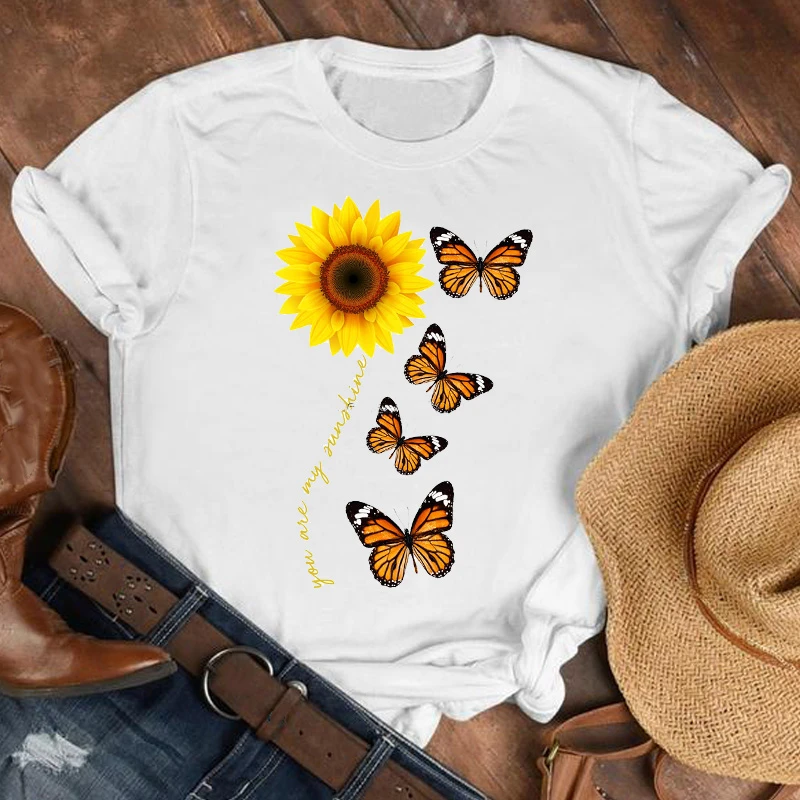 

ZOGANKIN Women Lady Cartoon Butterfly Floral Elegant Fall Autumn Shirt Clothes Tshirt Womens Tops Female Graphic Summer Tee