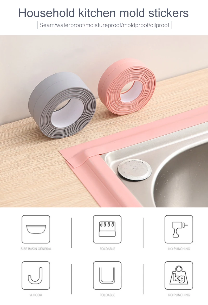 

3.2m Bathroom Kitchen Shower water proof mould proof tape Sink Bath Sealing Strip Tape Self adhesive Waterproof adhesive plaster