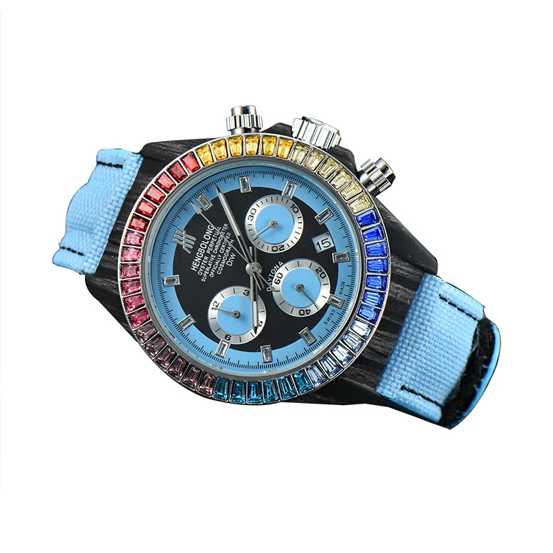 

2021 men's watch European and American carbon fiber grain fashion brand quartz watch Black pointer quartz Sports Watch