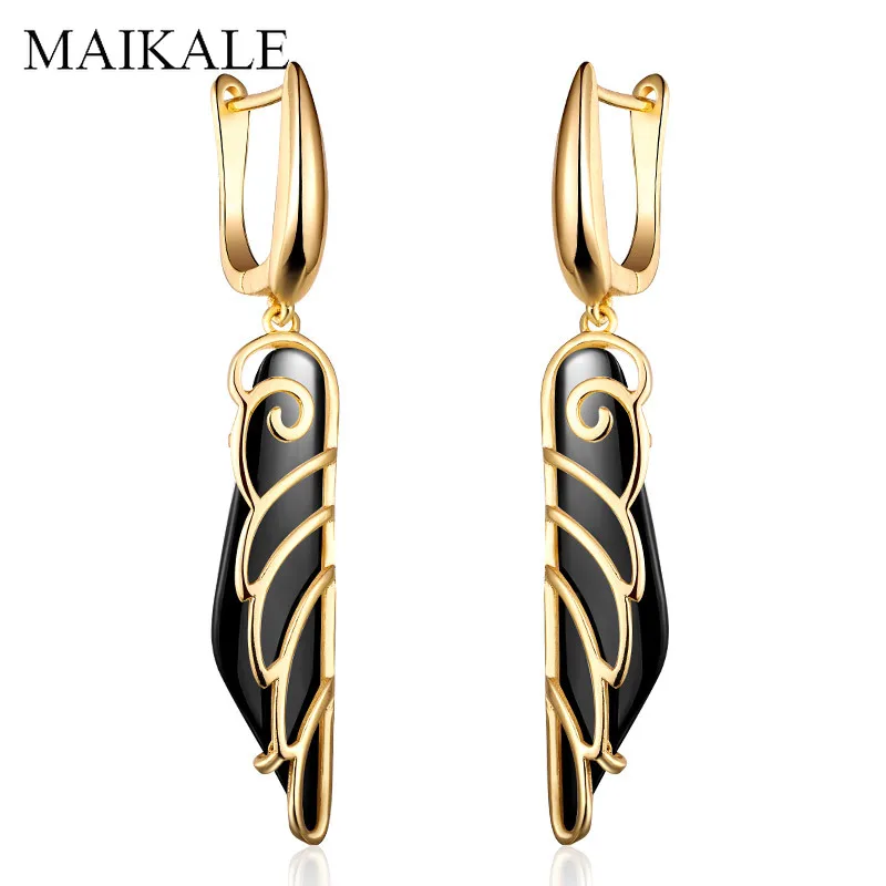 MAIKALE, трендовые черно-белые керамические серьги для женщин, цвета: золотистый, серебристый, полые серьги в форме крыла, модные ювелирные изделия, подарки