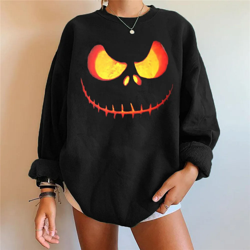 

Halloween Skull Print Sweatshirts Women Autumn Winter 2021 Oversized Crewneck Sweat Shirt Femme Pullover Tops Moletom Tshirts