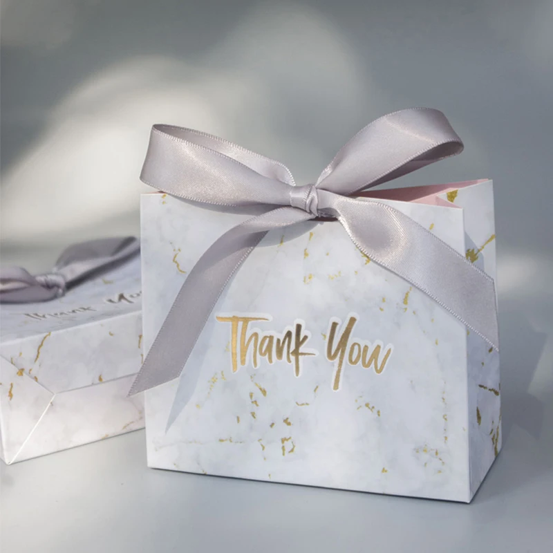 

European Style New Marble Gift Bag Box for Party Paper Chocolate Boxes Package Wedding Favours Candy Boxes with Ribbon