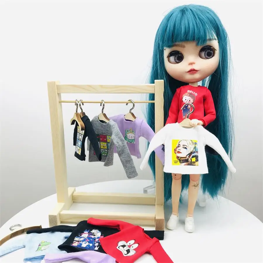 

New 1PCS Cute Blyth Long T-shirt Black/Pink/Red/White/gray Tops for Licca ,Barbies,Azone 1/6 BJD Dolls Clothes