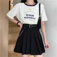 gothic black skirts womens 2021 solid colors high waist pleated skirt with chain korean fashion gothic clothes y2k mini skirt