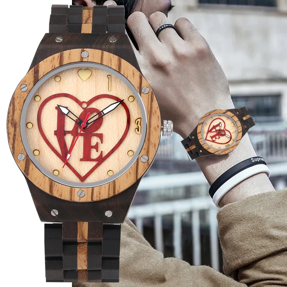 

Часы кварцевые деревянные мужские, простые повседневные складные с деревянным ремешком и цифровыми цифрами, циферблат, круглый циферблат, ...