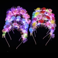 led flashing flower headband women girl light up hair wreath garlands headwear glowing wreath rave birthday party supplies