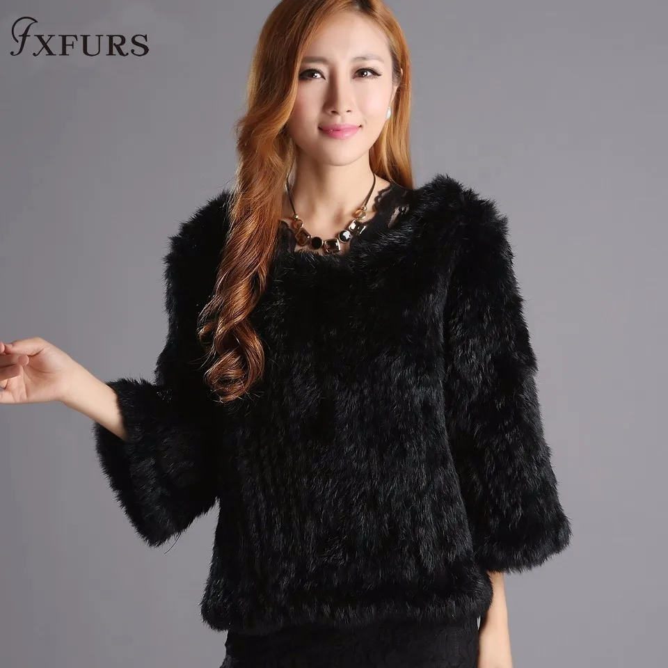FXFURS роскошное вязаное пальто из кроличьего меха женская куртка из натурального кроличьего меха Меховой жилет из кроличьего меха пуловер для девочек 9 цветов