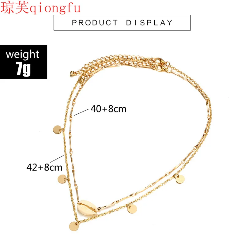 

2021 Fashion Bohemian Shell Disc Pendant Two Layer Women's Alloy Necklace Wholesale Women's Stainless Steel Spirit Jewelry