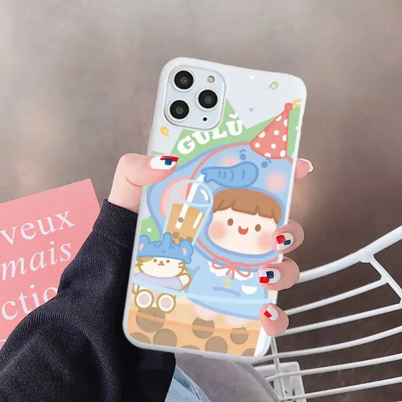 

Cute painting cartoon Phone Case White Candy Color for iPhone 6 7 8 11 12 s mini pro X XS XR MAX Plus