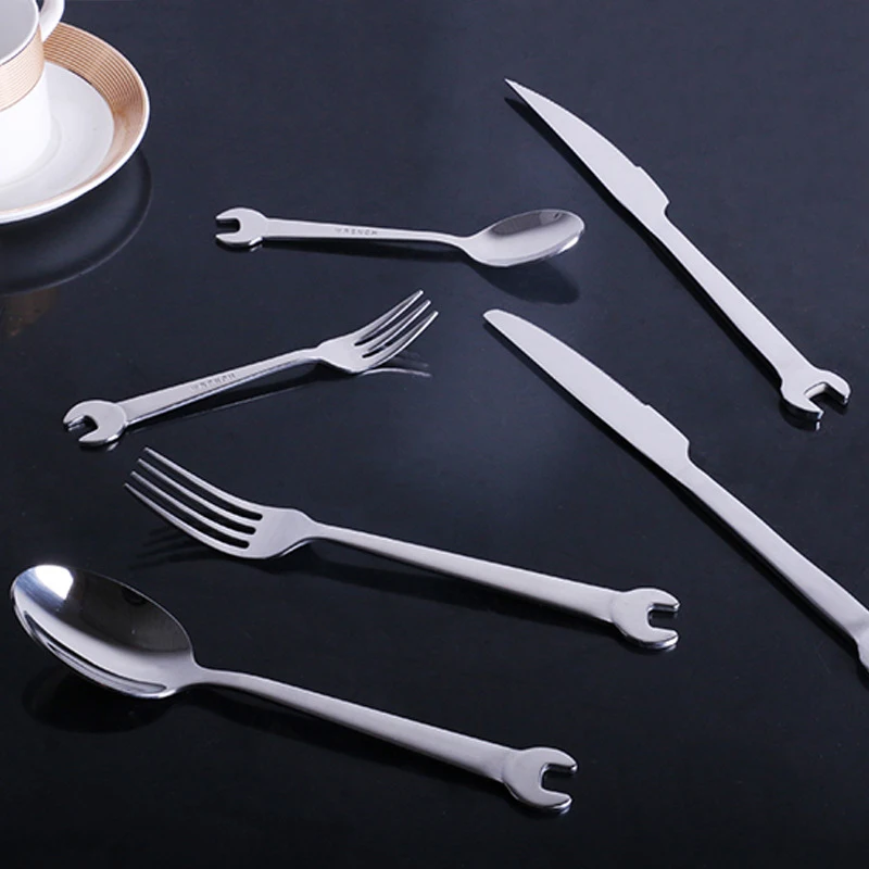 Creative Wrench Shape Fork Spoon Stainless Steel Steak Knife Dinner Tableware Dessert Forks Tea Coffee Home Party Supplies | Дом и сад