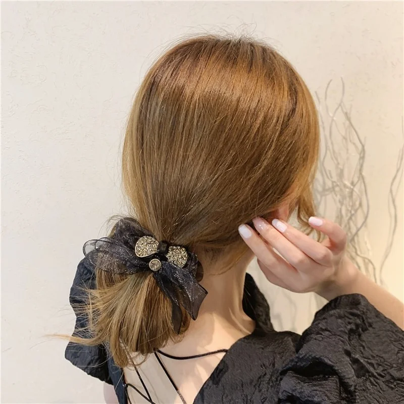 

Korean Hair Accessories High Net Yarn Hair Band Bow Knot Hair Rope Pearl Head Rope Ladies Headdress Hair Tie Elastic Hair Bands