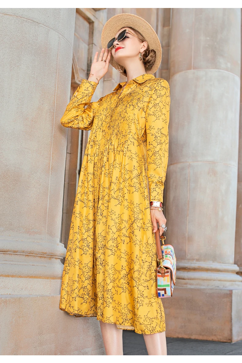 Большие размеры Новинка осени 2020 высококачественное желтое свободное платье