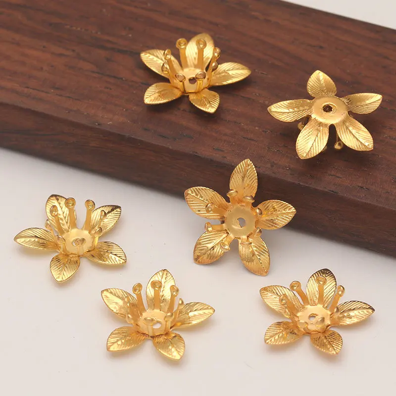 

10Pcs 14mm Five Leaf Double Metal Receptacle Flower Maple Leaf Hanging Hiece Hand Hairpin Headdress Accessories