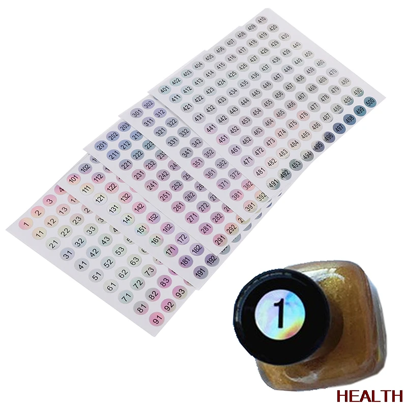 

5Sheets Number Sticker 1-500 Laser Number Label Stickers Craft Nail Polish Lipstick Color Tags Sticker