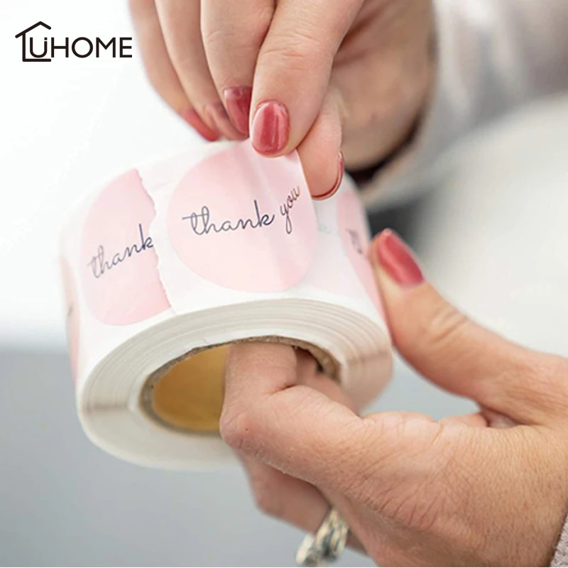 500 рулонных круглых этикеток розовая наклейка спасибо этикетки ручной работы