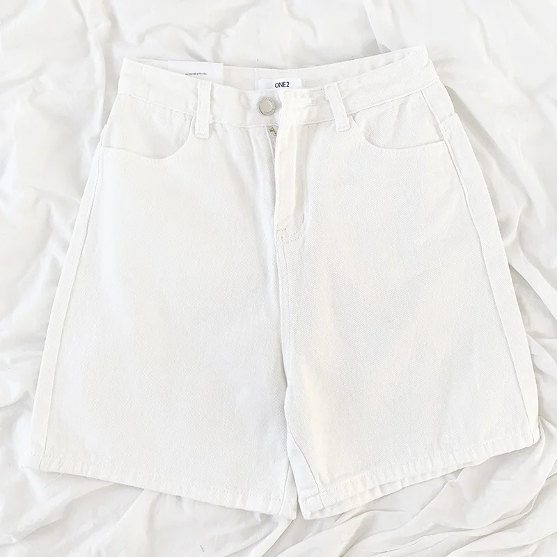 

Yeeloca Minimalist Black White Basic Denim Shorts Summer Women High Waist Loose Trousers Versatile Casual Straight Jeans