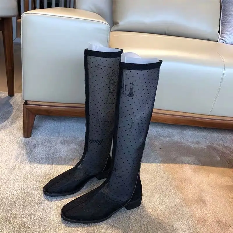 Женские сапоги на толстом каблуке до колена плюшевая и теплая обувь шнуровке