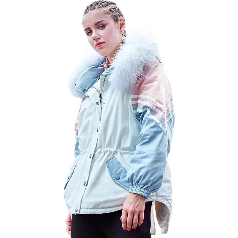 Женский пуховик с меховым воротником и капюшоном модная теплая приталенная