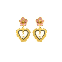 heart shaped flower pendant earrings pink temperament hand painted enamel glaze 925 silver pin stud earrings female ear clip