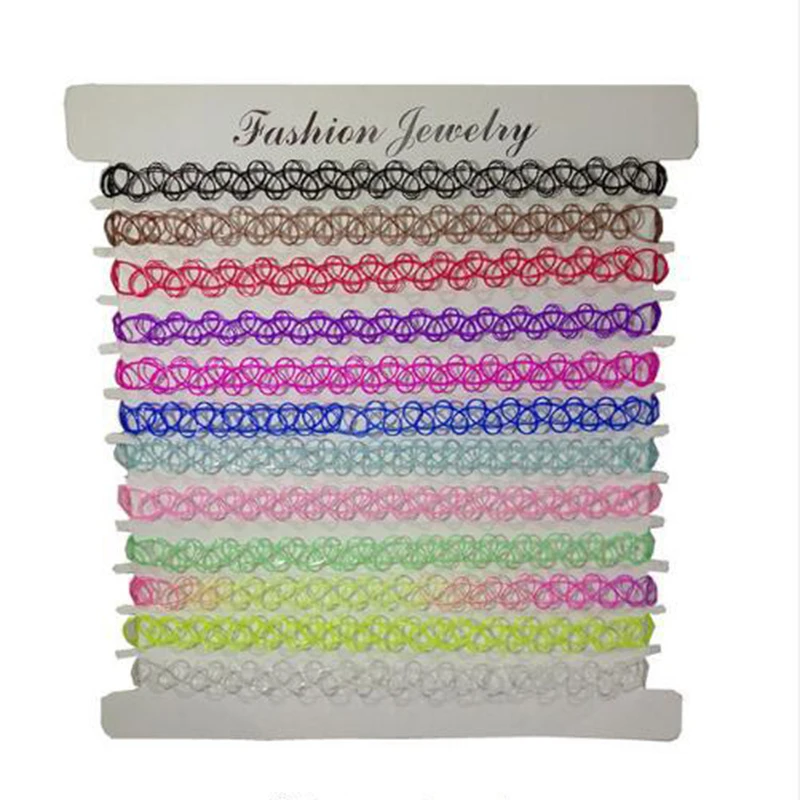 

JUCHAO Choker Tattoo Necklace for Girls Gothic Chokers Necklaces for Women Elastic Hollow Punk Jewellery 12 pcs/Set