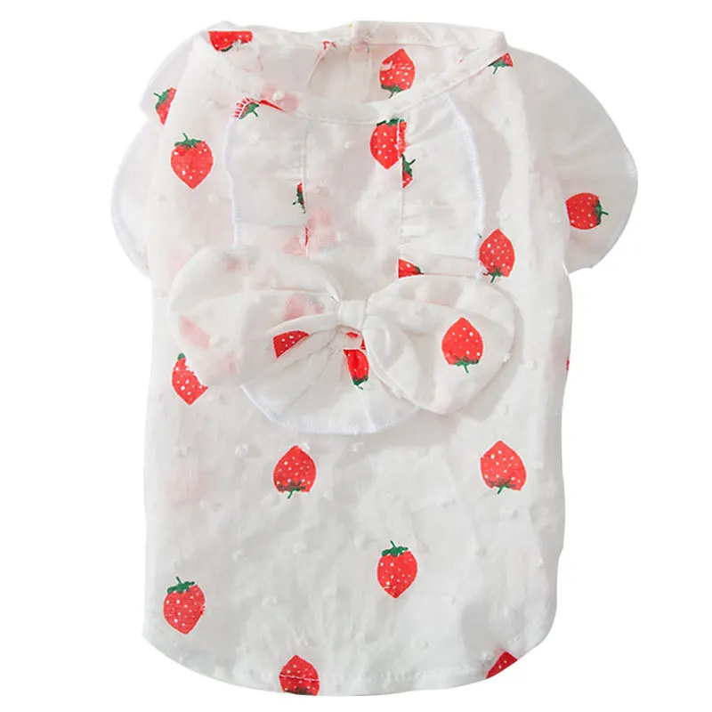 

Puppies Spring and Summer Thin Breathable Bow Lace Skirt Small and Medium-sized Dog Two-legged Strawberry Print Comfortable 2021